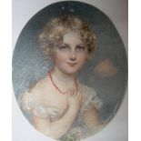 Superb quality watercolour miniature portrait of a young Georgian girl on ivory, unsigned in a 20thC