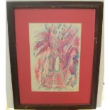Margaret Haigh abstract watercolour "The monument, St Marys, Perivale", framed 40 x 28 cm