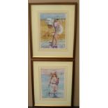 Pair of indistinctly signed 1980s oil "Girls on the beach", both in matching frames Both measure