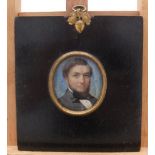 Good quality, unsigned, mid Victorian watercolour portrait of a young man in ebonised wood frame