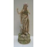 Royal Dux figure, Peasant lady with goat 35 cm high Horn on goat missing otherwise okay