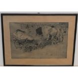 Fritz Feigler (1889-1948) 1920 etching "Horse & cart" signed in pencil 29/30, framed and glazed 27 x