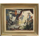 Large John Beaven (British mid 20thc illustrator) "Camp scene", signed verso, framed 38 x 48 cm