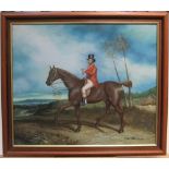 Ron Davydson oil on canvas "Huntsman on horse", framed 49 x 59 cm