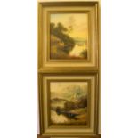 Pair of Andrew Grant Curtis, Highland Loch scene oils on boards, signed, in matching frames 29 x