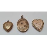 3 Lockets (2 9ct gold B&F and 1 unmarked) Gross weight 14.4 grams