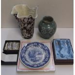 Collection of 5 misc items to include, boxed pair of wine glasses, Spode paperweight & plate, modern