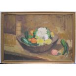 Huge Peter Collins (1923-2001) oil on board, "Still-life with fruit", signed, framed 50 x 75 cm Fine