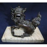 Antique Chineses bronze Foo dog on marble plinth 15cm in length