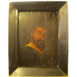 Early 19thC folk art oil portrait of a gentleman, after Rembrant" in old hardwood frame 22 x 16 cm