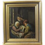 Vintage Dutch 17thC scene oil on copper in gilt frame, unsigned 19 x 15 cm