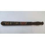 Antique painted truncheon with turned wood handle 39 cm long