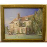 Indistinctly signed, British school oil on board, the country house, framed 33 x 42 cm