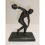 Early 20thC unsigned, Bronze, The Grecian discus thrower on marble plinth 22 cm high Good condition