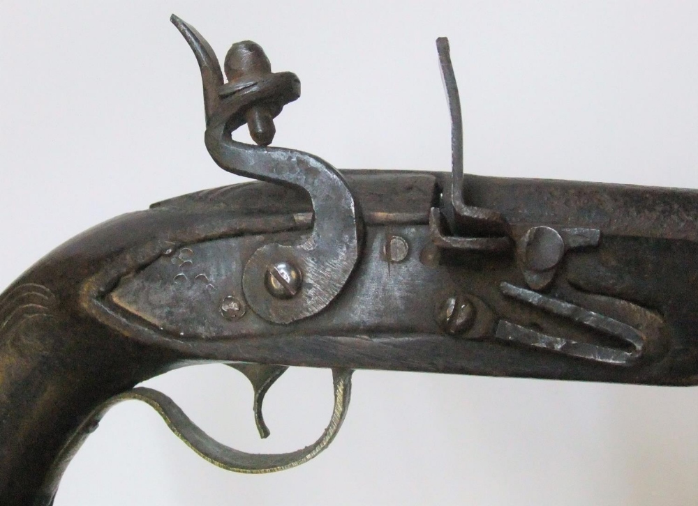 19thC antique flintlock pistol with brass escutcheons 29 in length - Image 3 of 3