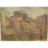 Unsigned, early French impressionist oil on board "French houses", unframed