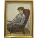 Patrick Lambert Larking (1907-1981) oil on board, portrait of a seated teenage boy", studio stamped,