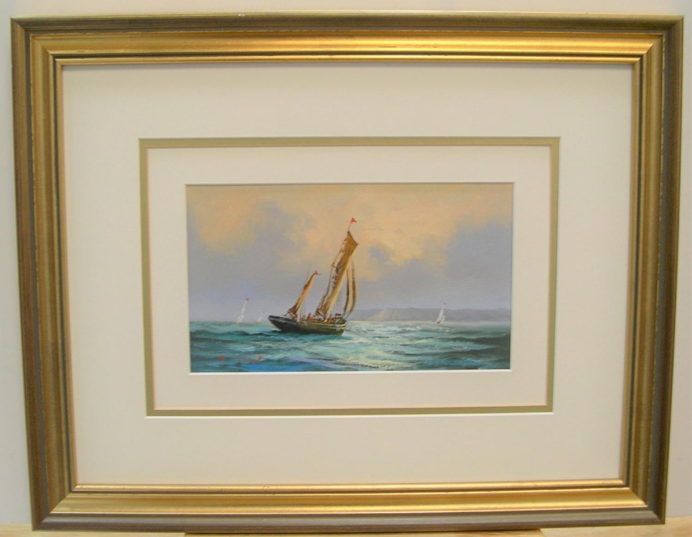 David Short marine scene oil, signed and framed 13 x 23cm