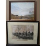 Large Victorian print of a fishing competitions by Coulson & 1 other print, both in wood frames