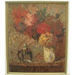 Indistinctly signed, good quality impasto oil on board, vase of flowers, framed 40 x 33 cm