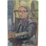 Large Lawrence James Isherwood (1917-1988) 1960 oil on board, self portrait. Signed, fully inscribed