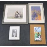 4 items - abstract wall tile & 3 various framed prints