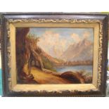 Nellie Shipley c1895 oil on canvas "View of the northern Italian lakes" original frame 23 x 30 cm