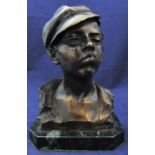 M MARTIN vintage bronze bust of young boy with flat cap 20cm high