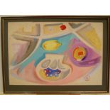 Large Maurice Colasson (1911-1992) watercolour abstract still-life, studio stamped, framed 38 x 56