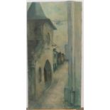 Manner of Maurice Utrillo, genuine French street scene oil on canvas , monogrammed, unframed 64 x 32