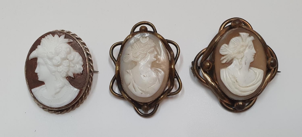 3 antique cameo brooches