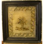 Early 19thC small tapestry in old hardwood frame 22 x 19 cm Good, clean condition for its age