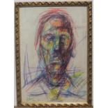 Asher 1983 coloured pen "Head of man" framed 54 x 36 cm