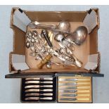 Large quantity of old EPNS & s steel flatware including 2 boxed set of knives, old cork-screw etc