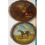 Pair of paintings on thick pieces of wood, signed REX, one a study of a race-horse, the other a