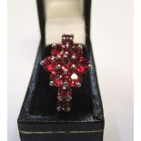 9ct white gold and red stone cluster ring Approx 2.3 grams gross, size M/N