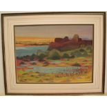 Early Maurice Colasson (1911-1992) gouache, coastal scene, studio stamped, framed 29 x 39 cm Good