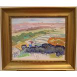 Maurice Colasson (French 1911-1992) gouache "Abstract landscape", studio stamped, framed 22 x 28