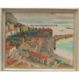 Large Maurice Tisseyre (French 1920-2017) watercolour, French coastal town scene", framed 48 x 61 cm