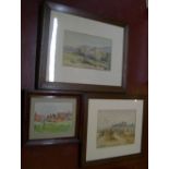 3 Edwardian watercolours, initialled LE, all in original oak frames , inscribed San Garde.