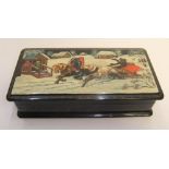 Russian lacquered box with troika scene to lid 16 cm in length