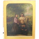 Superb over-painted Victorian 1870 photograph in oils of 2 ladies & a girl by a style, signed and