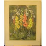 E Walker, large, early/mid gouache, flower study, signed, mounted but unframed 49 x 38 cm Good clean