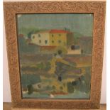 Unsigned, early 20thC French impressionist oil "Reflections of houses", framed 24 x 19 cm