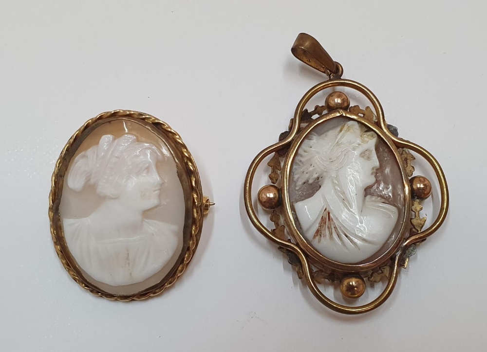 2 antique cameo brooches