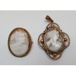2 antique cameo brooches
