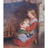 George Smith (1829-1901) oil on board, "the foster mother", framed 10 x 9 cm The painting is in