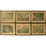 6 Henry Alken 19thC hunting prints in matching old frames 15 x 21 cm