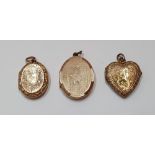 3 Lockets (2 9ct gold B&F and 1 unmarked) Gross weight 13.3 grams