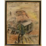 Robert Kitts (1935-2002) watercolour sketch "Building site, Luton", stamped signature, framed 26 x